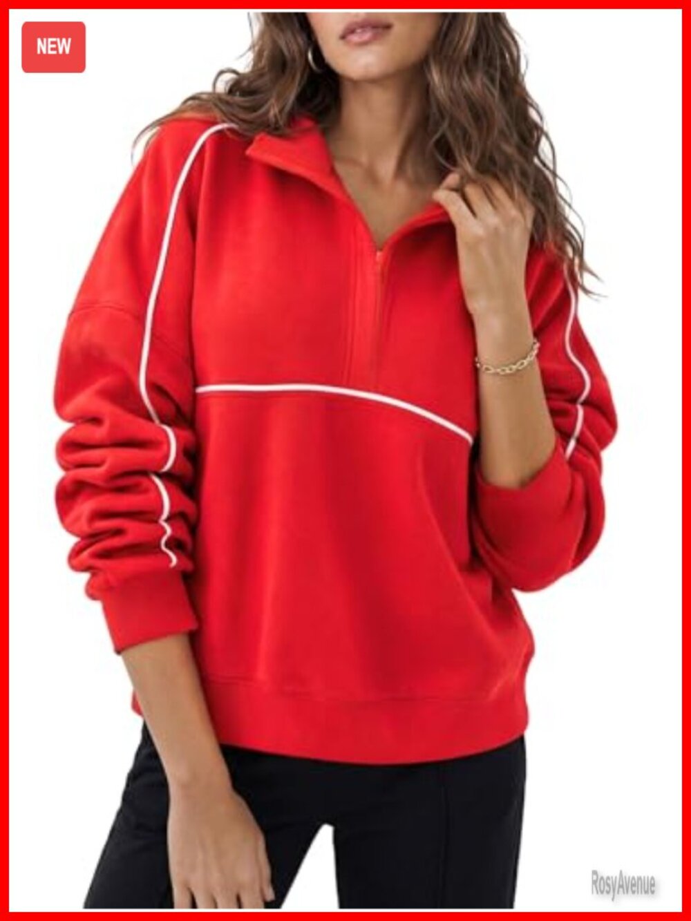 Womens Oversized Pullover Sweatshirt Long Sleeve V Neck Zip
